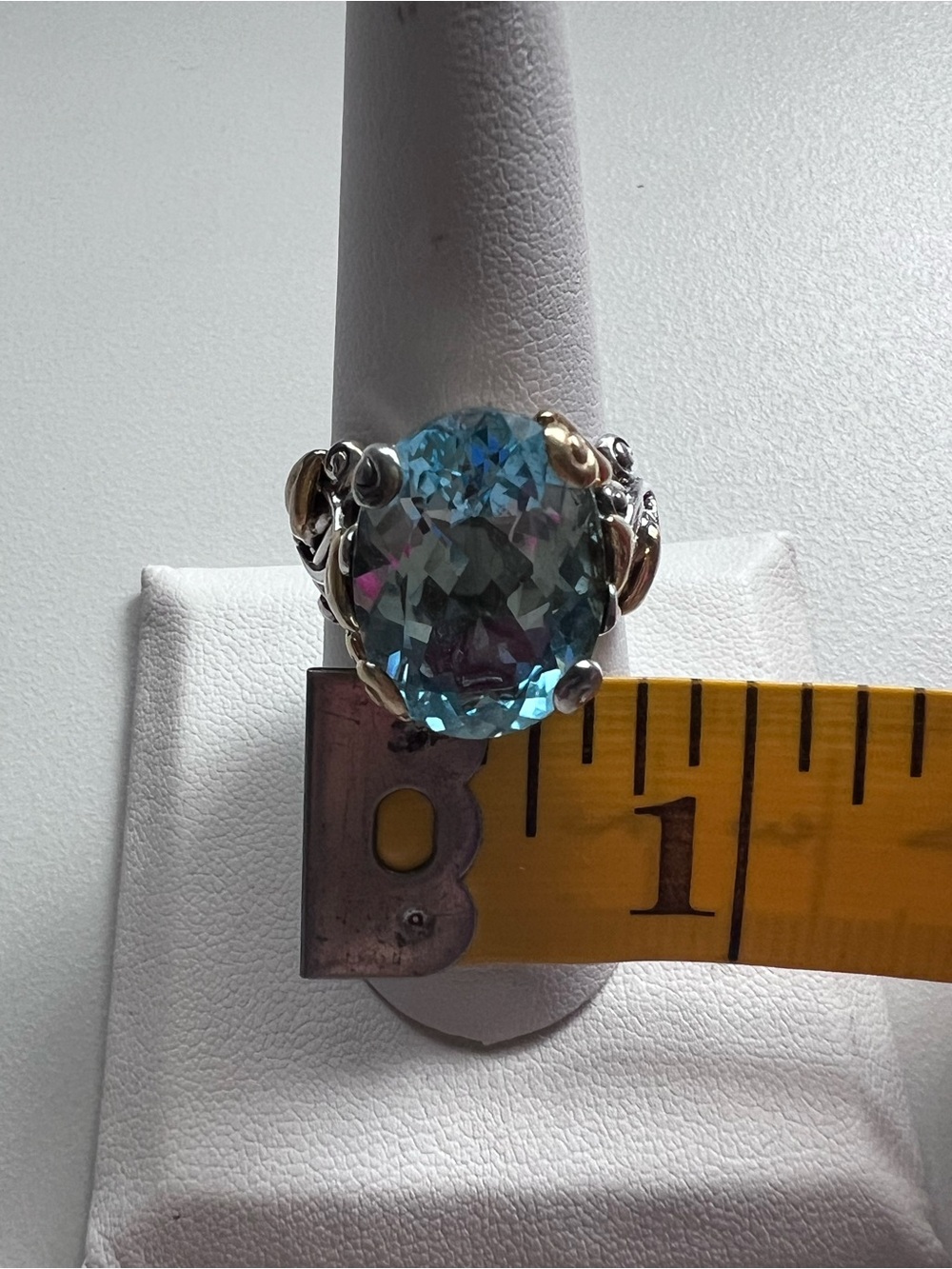 Barbara Bixby 925 Sterling Silver 18K Gold Blue Topaz Statement Ring Size 8 - Picture 7 of 9